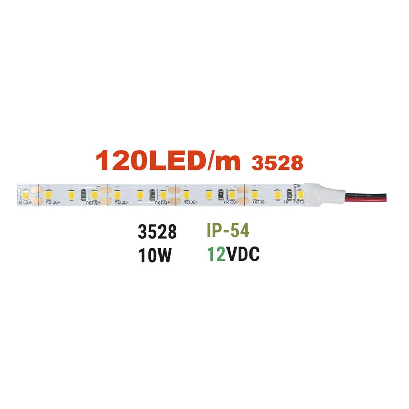 ΤΑΙΝΙΑ LED 5m 12VDC 10W/m 2835 120LED/m 3000K IP54