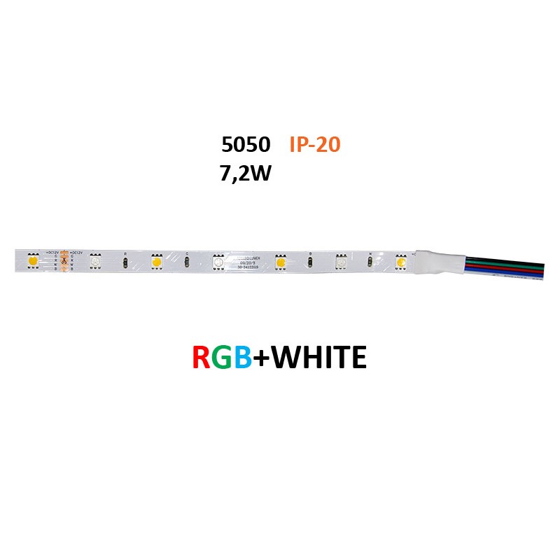 ΤΑΙΝΙΑ LED 5m 12VDC 7.2W/m 5050 36LED/m RGB+ΛΕΥKΟ 4000K IP20