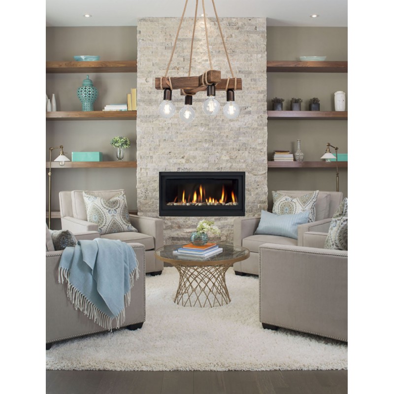 Φωτιστικό Πολύφωτο 4φ Ξύλο/Σχοινί Ε27