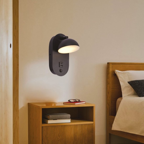 Inlight Επιτοίχιο φωτιστικό LED 7W 3000K από μαύρο μέταλλο D:22x14cm (43062)